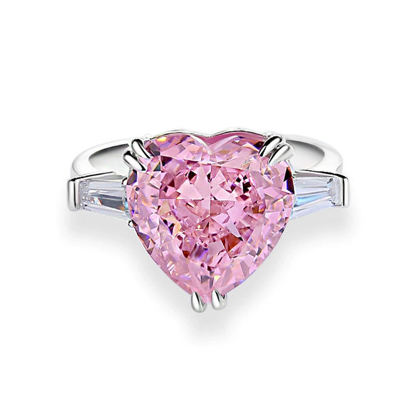 S925 Sterling Silver Heart Shape Pink Zircon Inlaid Women's Ring