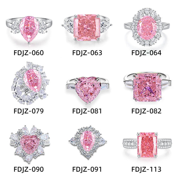 S925 Sterling Silver Heart Shape Pink Zircon Inlaid Women's Ring