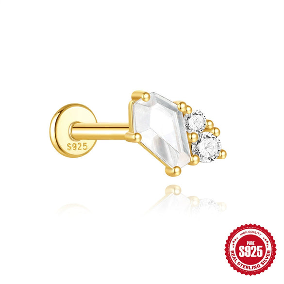 S925 Sterling Silver Heart Shape Water Drop White Opal Opal Tassel Moonstone Inlaid With Zirconium Flat Head Threaded Piercing Earrings