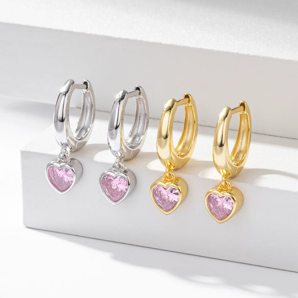 S925 Sterling Silver Heart Shape Women's Fashion Love Zircon Earrings Jewelry