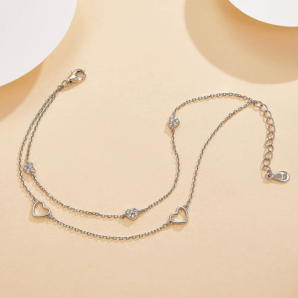 S925 Sterling Silver Heart Shape Zircon Hollow Love Bracelet Fresh And Sweet Niche Design