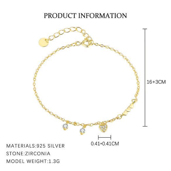 S925 Sterling Silver Heart Shape Zircon Women's Bracelet