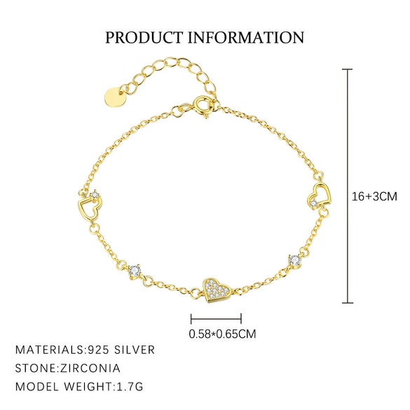 S925 Sterling Silver Heart Shape Zircon Women's Bracelet