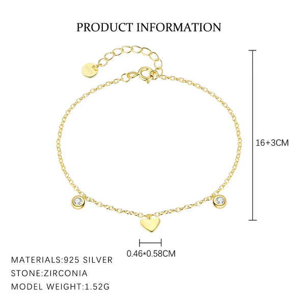 S925 Sterling Silver Heart Shape Zircon Women's Bracelet