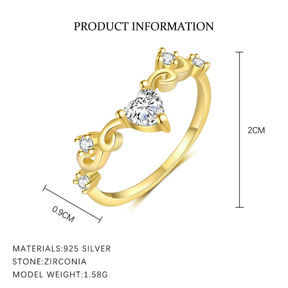 S925 Sterling Silver Heart Shape Zirconia Women's Fashion Ring