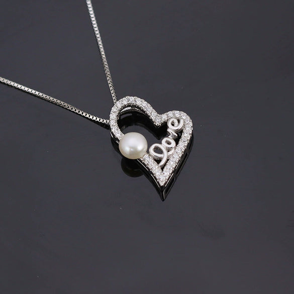 S925 Sterling Silver Heart Shaped Beaded Necklace With Box Chain Elegant Electroplated Pendant Clavicle Chain For Women