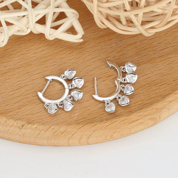 S925 Sterling Silver Heart Shaped Earrings French Retro Style