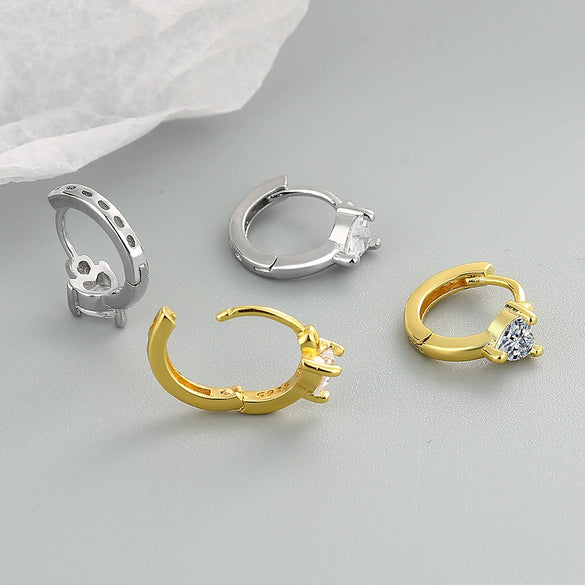 S925 Sterling Silver Heart Shaped Geometric Earrings For Women Simple Electroplated Ear Buckle Earrings