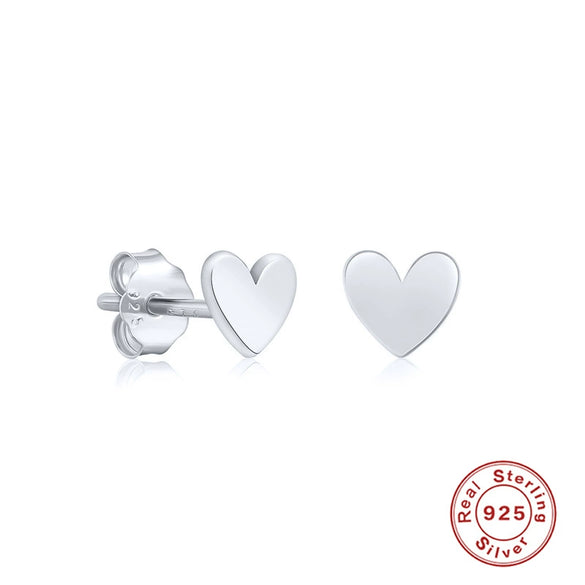 S925 Sterling Silver Heart Shaped Glossy Mini Earrings With Electroplating For Women