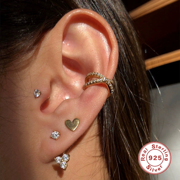 S925 Sterling Silver Heart Shaped Glossy Mini Earrings With Electroplating For Women