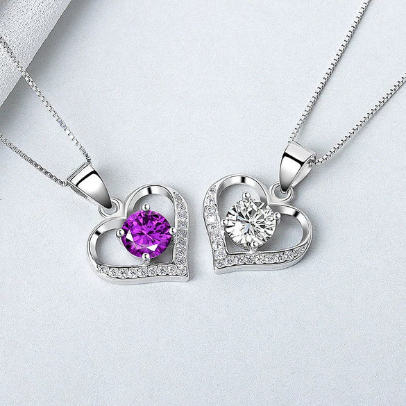 S925 Sterling Silver Heart Shaped Pendant Necklace With Mixed Gem Inlay Electroplated Simple Trendy Clavicle Chain For Women