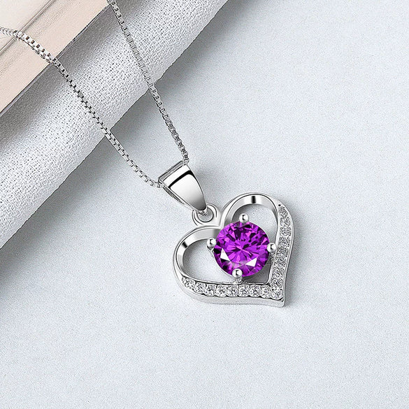 S925 Sterling Silver Heart Shaped Pendant Necklace With Mixed Gem Inlay Electroplated Simple Trendy Clavicle Chain For Women