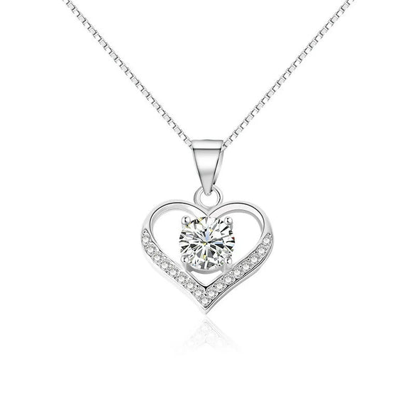 S925 Sterling Silver Heart Shaped Pendant Necklace With Mixed Gem Inlay Electroplated Simple Trendy Clavicle Chain For Women