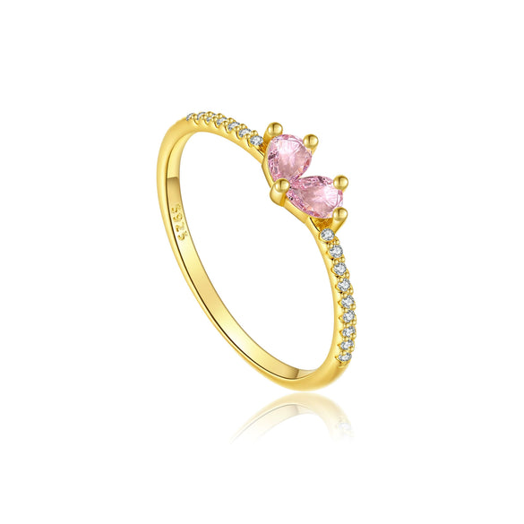 S925 Sterling Silver Heart Shaped Stackable Ring With Diamond Studded Zircon Electroplated In Platinum Or 18K Gold For Women And Unisex