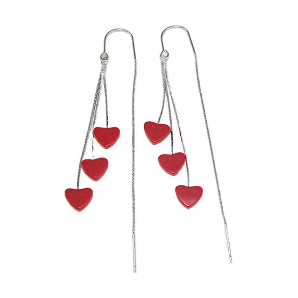 S925 Sterling Silver Heart Shaped Tassel Earrings Fashion Long Ear Line Dangle Earrings For Women