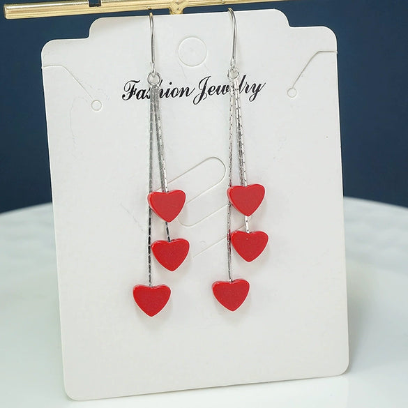 S925 Sterling Silver Heart Shaped Tassel Earrings Fashion Long Ear Line Dangle Earrings For Women
