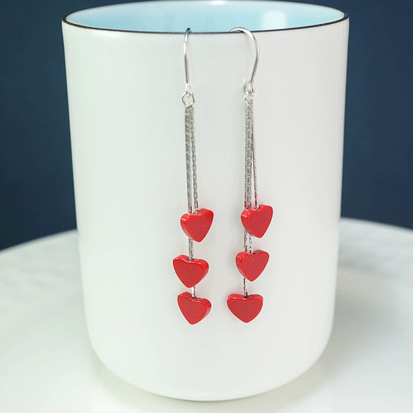 S925 Sterling Silver Heart Shaped Tassel Earrings Fashion Long Ear Line Dangle Earrings For Women