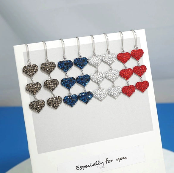 S925 Sterling Silver Heart Tassel Drop Earrings For Women Light Luxury Three Heart Shaped Long Dangle Earrings