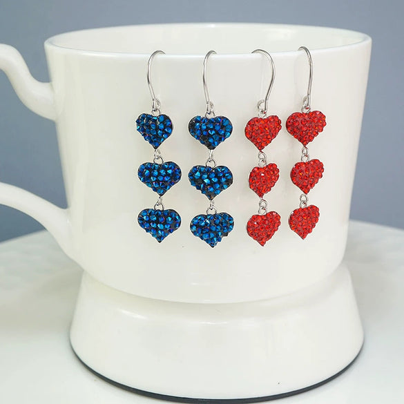 S925 Sterling Silver Heart Tassel Drop Earrings For Women Light Luxury Three Heart Shaped Long Dangle Earrings