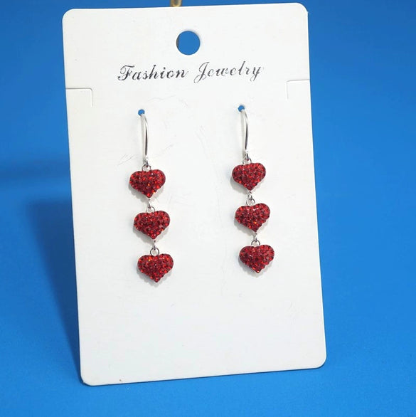S925 Sterling Silver Heart Tassel Drop Earrings For Women Light Luxury Three Heart Shaped Long Dangle Earrings