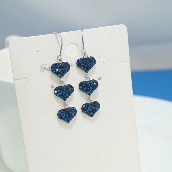 S925 Sterling Silver Heart Tassel Drop Earrings For Women Light Luxury Three Heart Shaped Long Dangle Earrings