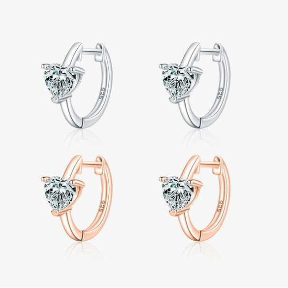 S925 Sterling Silver Heartshaped Earrings Set With Precious Stones For Women