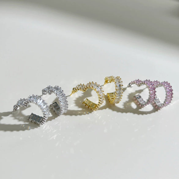 S925 Sterling Silver Heartshaped Earrings With Zircon Inlaid Geometric Light Luxury Style For Women Electroplated