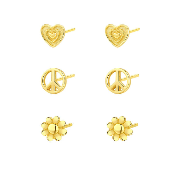 S925 Sterling Silver Heartshaped Geometric Retro Highend Flower Earrings For Women
