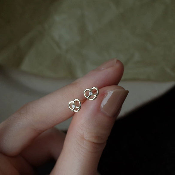 S925 Sterling Silver Heartshaped Gold Plated Diamond Earrings