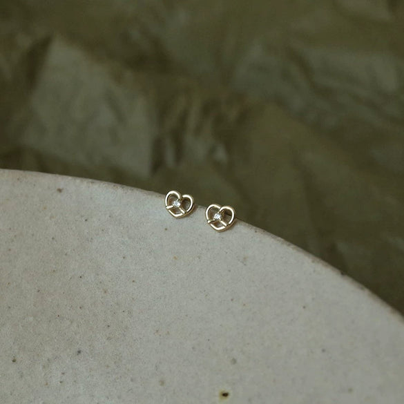 S925 Sterling Silver Heartshaped Gold Plated Diamond Earrings