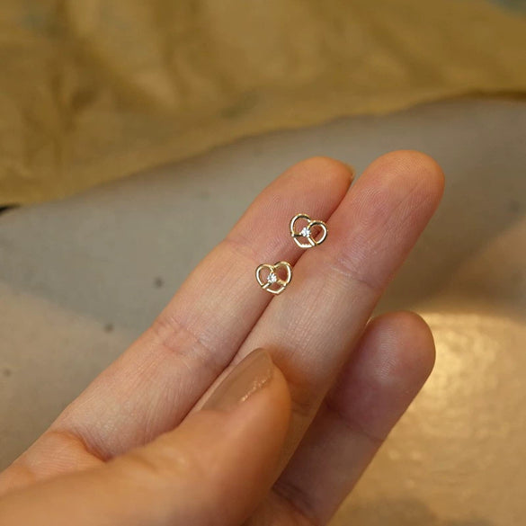 S925 Sterling Silver Heartshaped Gold Plated Diamond Earrings