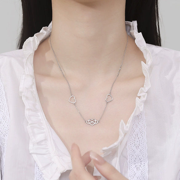 S925 Sterling Silver Heartshaped Infinite Love Pendant Clavicle Necklace