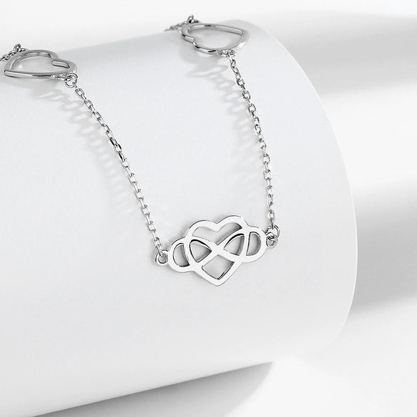 S925 Sterling Silver Heartshaped Infinite Love Pendant Clavicle Necklace