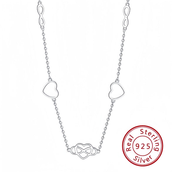 S925 Sterling Silver Heartshaped Infinite Love Pendant Clavicle Necklace