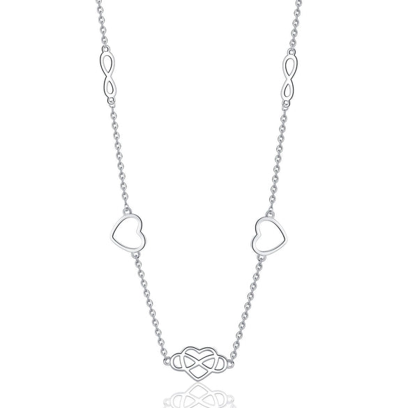 S925 Sterling Silver Heartshaped Infinite Love Pendant Clavicle Necklace