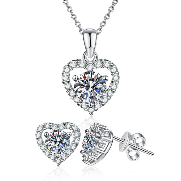 S925 Sterling Silver Heartshaped Stud Earrings Pendant With Ochain Necklace Electroplated Classic Valentine's Day Gift