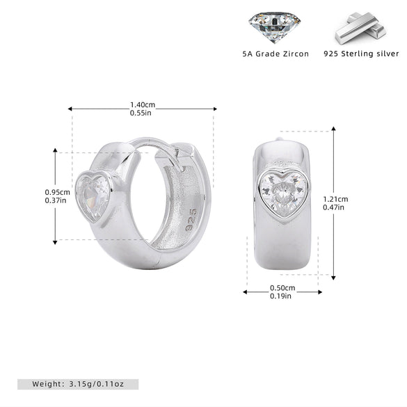 S925 Sterling Silver Heartshaped Women's Earrings Jewelry Fashion Simple Niche Elegant Electroplated