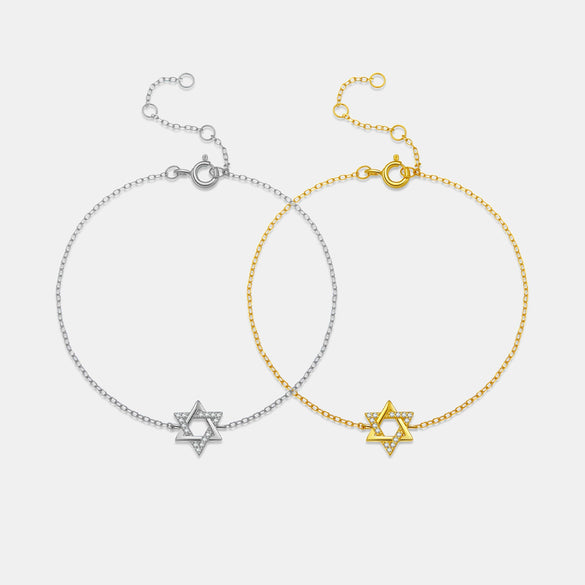 S925 Sterling Silver Hexagon Star Light Luxury Electroplated Platinum 18K Gold Women's Bracelet