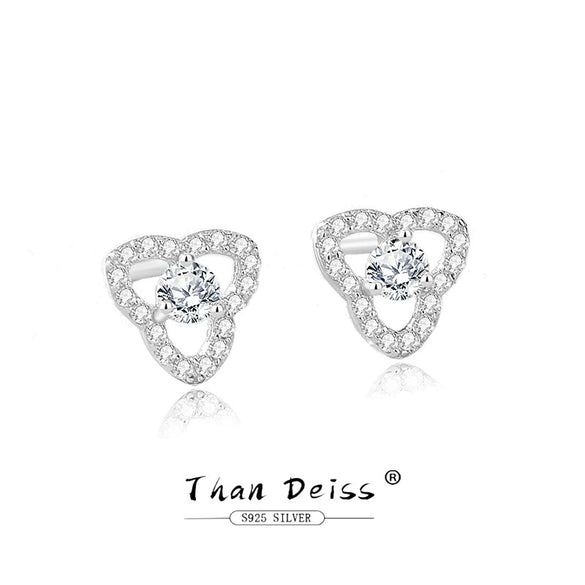 S925 Sterling Silver Hollow Clover Zircon Earrings For Women With Geometric Style And Electroplating Treatment