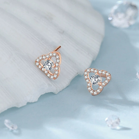 S925 Sterling Silver Hollow Clover Zircon Earrings For Women With Geometric Style And Electroplating Treatment