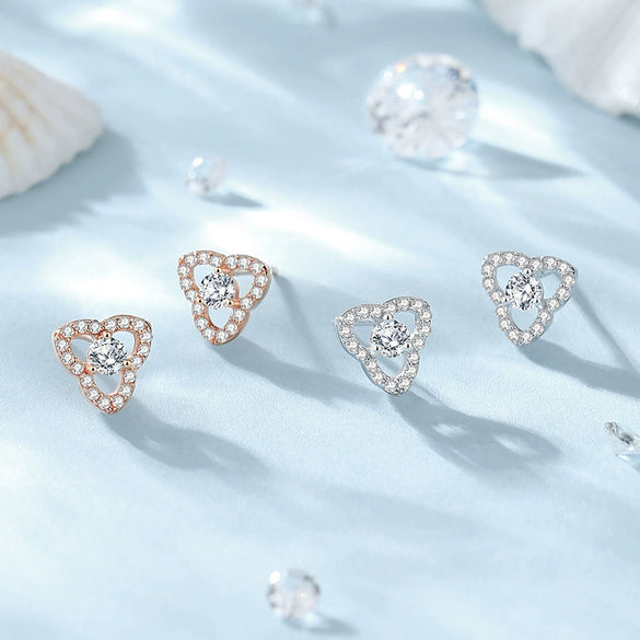 S925 Sterling Silver Hollow Clover Zircon Earrings For Women With Geometric Style And Electroplating Treatment