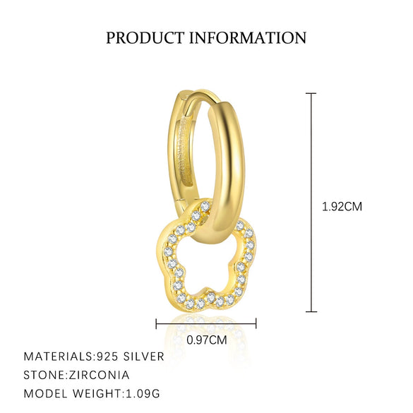 S925 Sterling Silver Hollow Petal Flower Zircon Earrings For Women