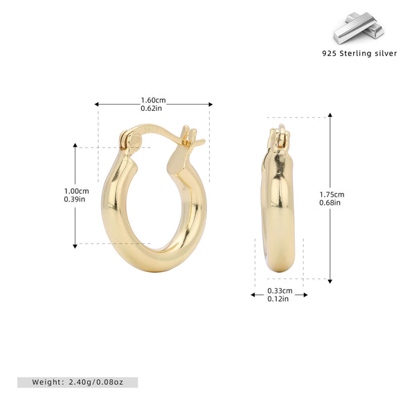 S925 Sterling Silver Hollow Tube Ring Earrings Geometric Retro Electroplated Women's