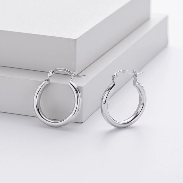 S925 Sterling Silver Hollow Tube Ring Earrings Geometric Retro Electroplated Women's