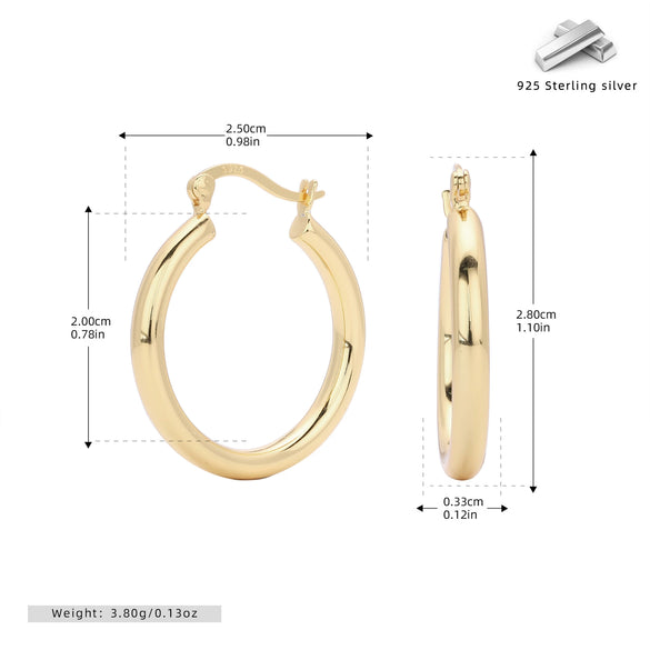 S925 Sterling Silver Hollow Tube Ring Earrings Geometric Retro Electroplated Women's