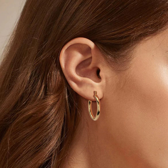 S925 Sterling Silver Hollow Tube Ring Earrings Geometric Retro Electroplated Women's