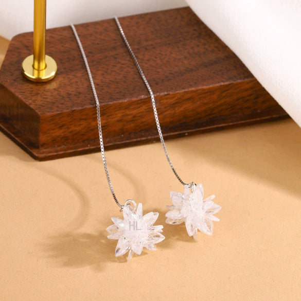 S925 Sterling Silver Ice Flower Ear Line Earrings Elegant Long Tassel Dangle Floral Earrings For Women