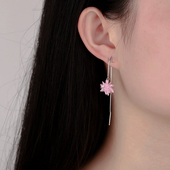 S925 Sterling Silver Ice Flower Ear Line Earrings Elegant Long Tassel Dangle Floral Earrings For Women