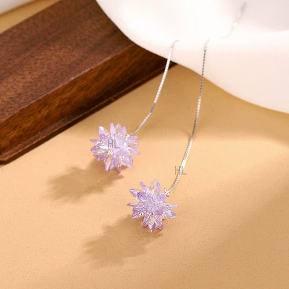 S925 Sterling Silver Ice Flower Ear Line Earrings Elegant Long Tassel Dangle Floral Earrings For Women