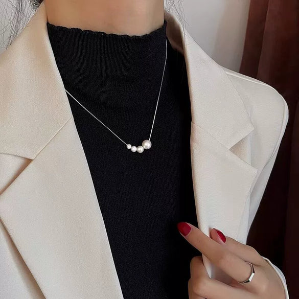 S925 Sterling Silver Imitation Pearl Box Chain Necklace With Geometric Design And Electroplating For Women